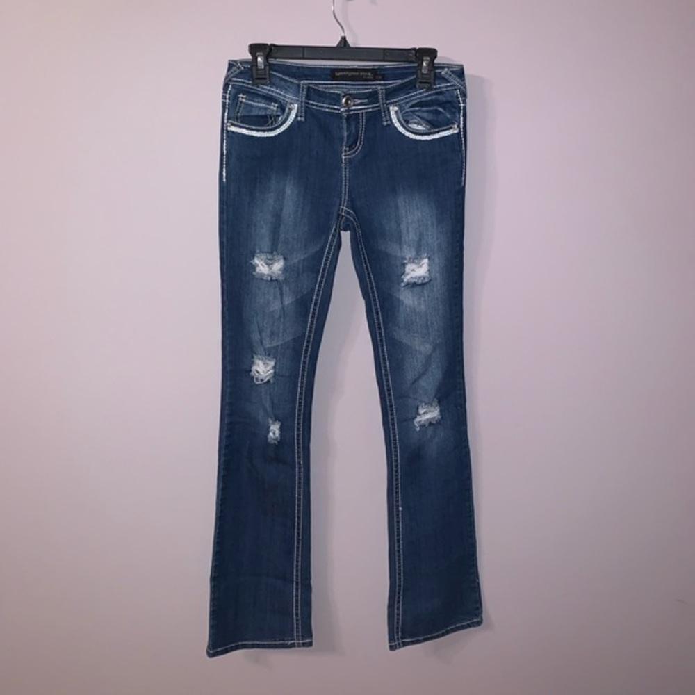 Blue wide leg ripped jeans 21 black by rue 21 1/28